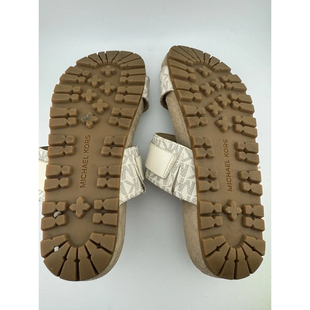Michael Kors Women Platform Slide Sandals Size 7M Monogram Vanilla Cream Buckl